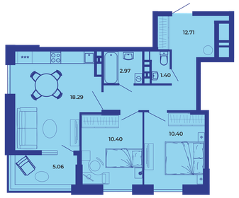 Квартира 61,2 м², 2-комнатная - изображение 1