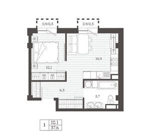 Квартира 37,5 м², 1-комнатная - изображение 1