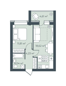 Квартира 43,3 м², 2-комнатная - изображение 1