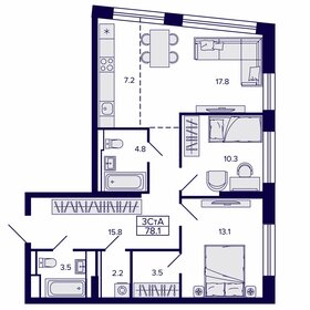 Квартира 78,1 м², 3-комнатная - изображение 1