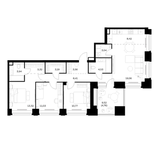 Квартира 97,4 м², 3-комнатная - изображение 1