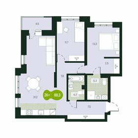 Квартира 88,3 м², 3-комнатная - изображение 1