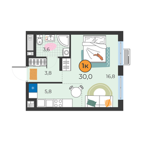 Квартира 30 м², студия - изображение 1