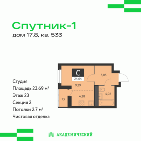 Квартира 23,7 м², студия - изображение 1