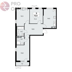 Квартира 73,4 м², 3-комнатная - изображение 2