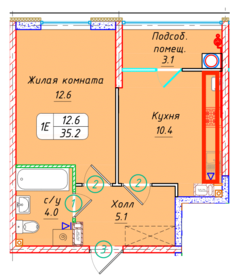 Квартира 35,2 м², 1-комнатная - изображение 1