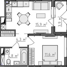 Квартира 39,3 м², 1-комнатная - изображение 2