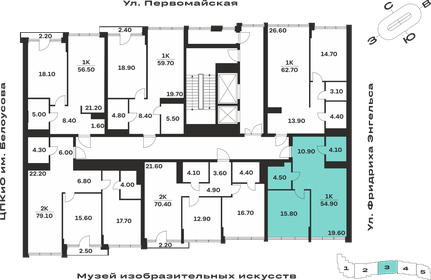 Квартира 54,9 м², 1-комнатная - изображение 2