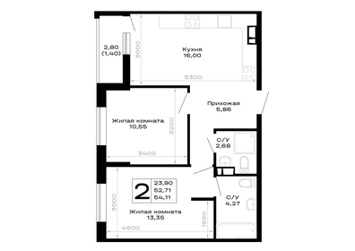 Квартира 54,1 м², 2-комнатная - изображение 1
