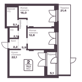 Квартира 66,2 м², 2-комнатная - изображение 1