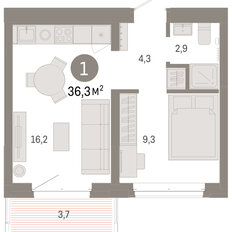 Квартира 36,3 м², 1-комнатная - изображение 3