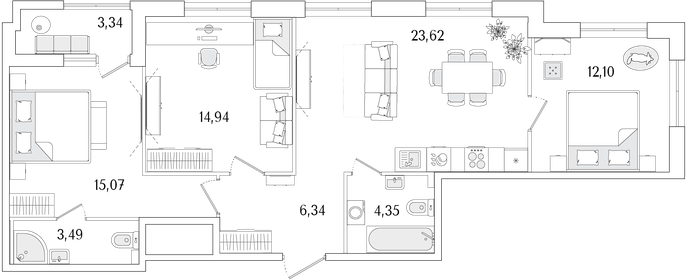 Квартира 81,6 м², 3-комнатная - изображение 1