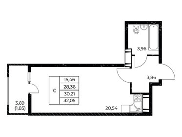 Квартира 32,1 м², студия - изображение 1