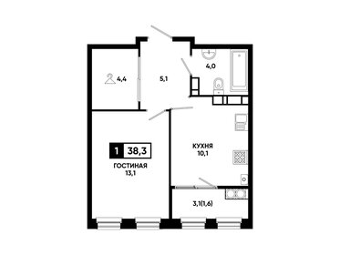 Квартира 38,3 м², 1-комнатная - изображение 1