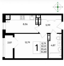 Квартира 34,9 м², 1-комнатная - изображение 1