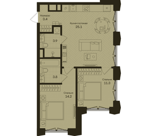 Квартира 61,7 м², 2-комнатная - изображение 1