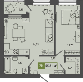 Квартира 55,8 м², 2-комнатная - изображение 1