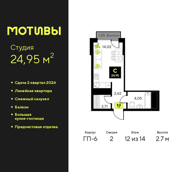 32,6 м², 1-комнатная квартира 3 899 000 ₽ - изображение 56