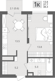 Квартира 38,3 м², 1-комнатная - изображение 1