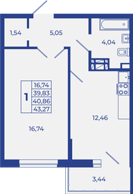 Квартира 43,3 м², 1-комнатная - изображение 1