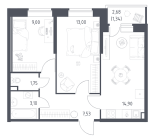 Квартира 50,6 м², 2-комнатная - изображение 1