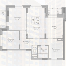 Квартира 76,2 м², 3-комнатная - изображение 3