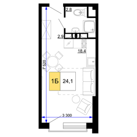 Квартира 24,1 м², 1-комнатные - изображение 1