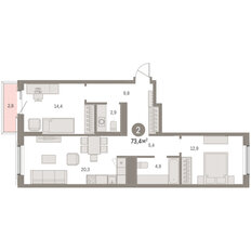 Квартира 73,4 м², 2-комнатная - изображение 4