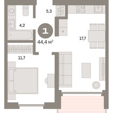 Квартира 44,4 м², 1-комнатная - изображение 3
