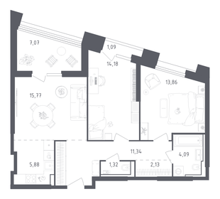 Квартира 76,7 м², 2-комнатные - изображение 1