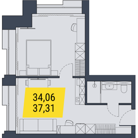 Квартира 37,3 м², 1-комнатные - изображение 1