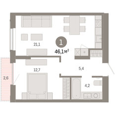 Квартира 46,1 м², 1-комнатная - изображение 3