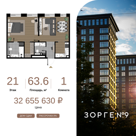 Квартира 63,6 м², 1-комнатные - изображение 1