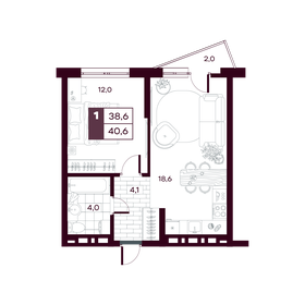 Квартира 40,6 м², 1-комнатная - изображение 1