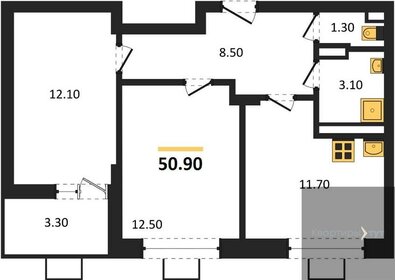 Квартира 50,9 м², 2-комнатная - изображение 1