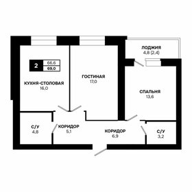 Квартира 69 м², 2-комнатная - изображение 1