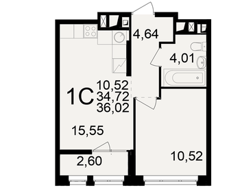 Квартира 36 м², 1-комнатная - изображение 1