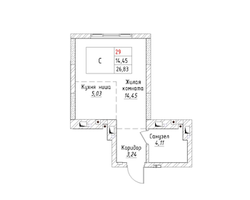 Квартира 26,8 м², студия - изображение 2
