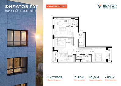 Квартира 69,5 м², 2-комнатная - изображение 1