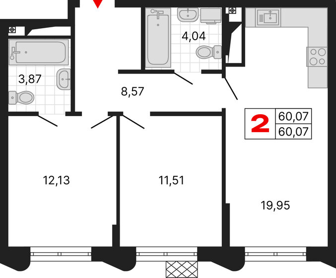 61,6 м², 2-комнатная квартира 14 508 000 ₽ - изображение 17