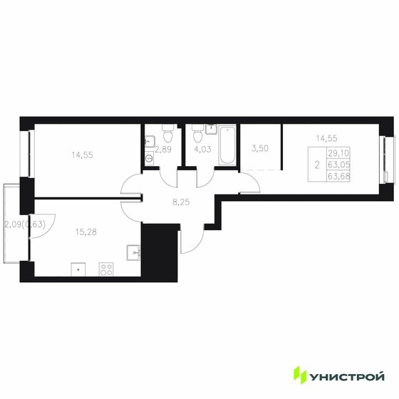 63,7 м², 2-комнатная квартира 18 220 000 ₽ - изображение 1
