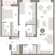 Квартира 87,2 м², 2-комнатная - изображение 3