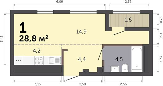 Квартира 28,8 м², студия - изображение 1