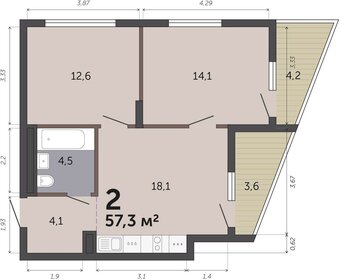 Квартира 57,3 м², 2-комнатная - изображение 1