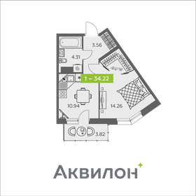 Квартира 34,2 м², 1-комнатная - изображение 1