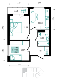 Квартира 45,6 м², 2-комнатная - изображение 1