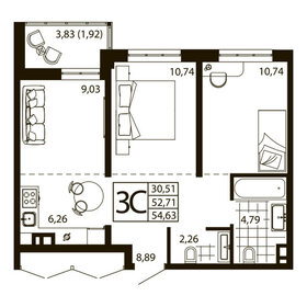 Квартира 54,6 м², 3-комнатная - изображение 1
