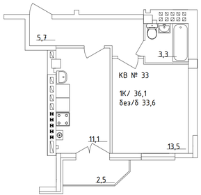 Квартира 36,1 м², 1-комнатная - изображение 1