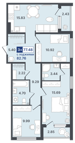 Квартира 77,5 м², 3-комнатная - изображение 1