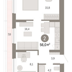 Квартира 56 м², 2-комнатная - изображение 3